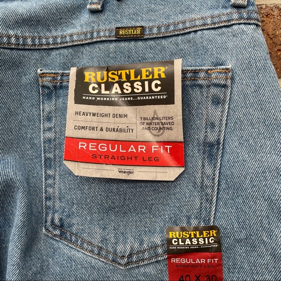New with Tags Rustler Regular Straight Leg Hard Working Jeans mens size 40x30 - Picture 5 of 6